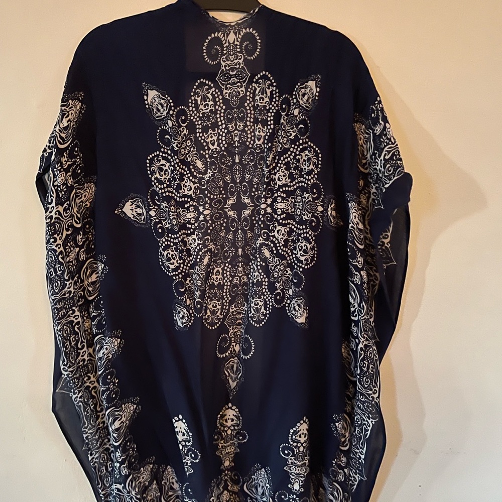 Blue and white flowing kimono